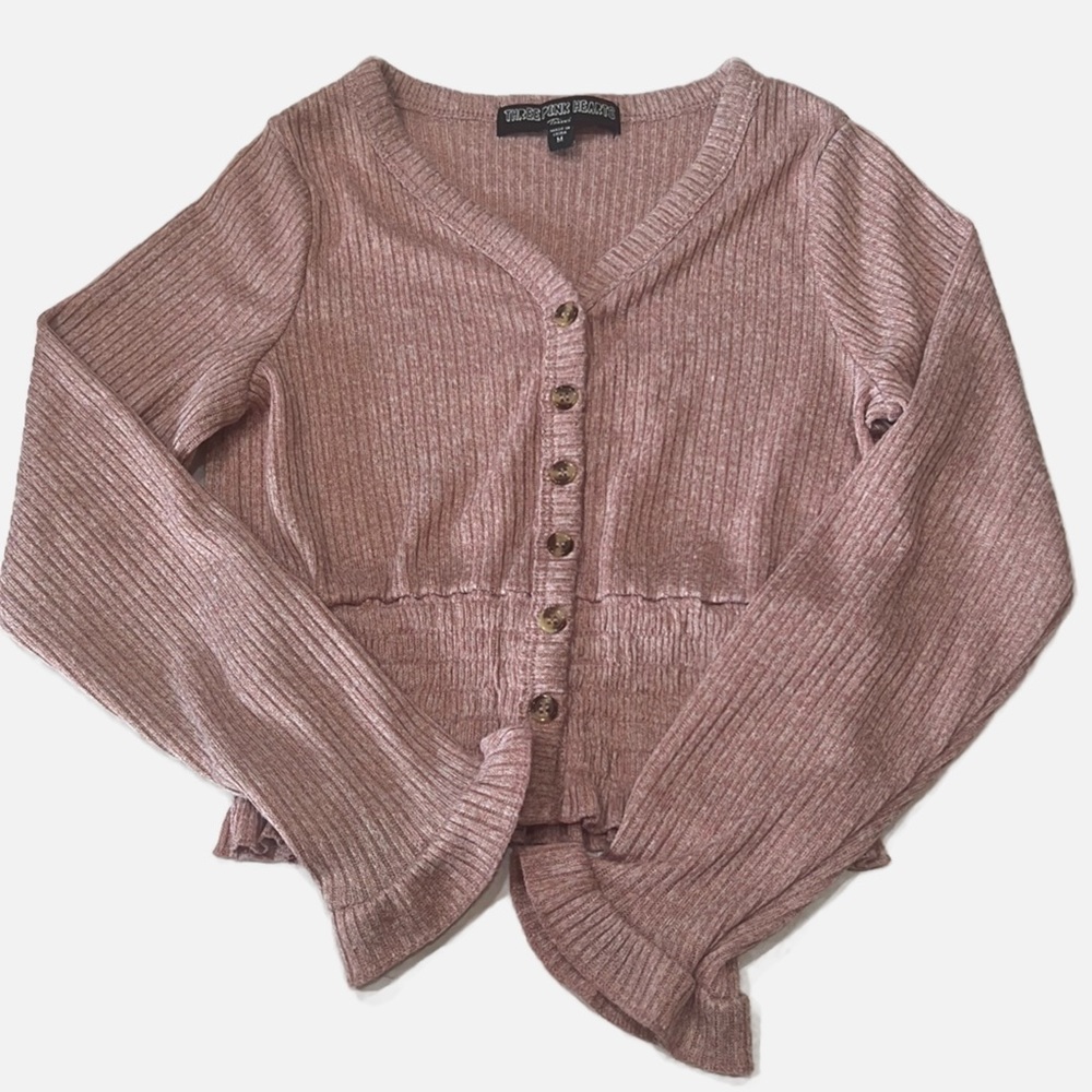 Girls top by Three Pink Hearts. Pink Button Down with Ribbed Texture size medium